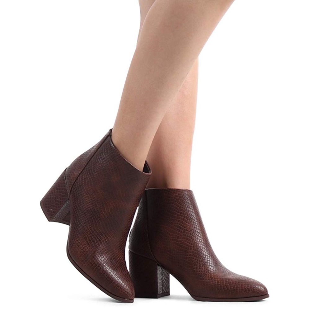 Brown Snake Leather Pointy Toe Ankle Booties - Picture 6 of 6
